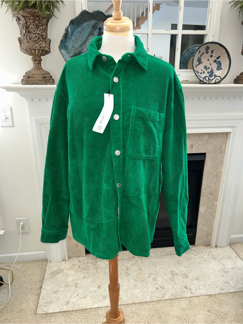 Zara Green Corduroy Button-Down Shirt